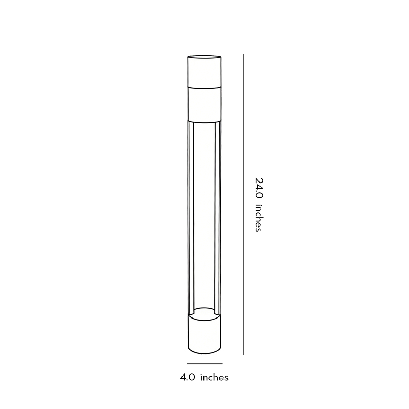 Product dimension diagrams for exterior bollard light fixtures 24.0inch * 4.0inch.