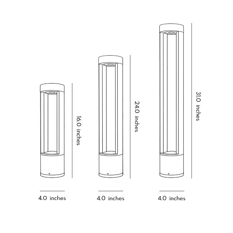 Product size diagrams for three types of LED light bulbs.