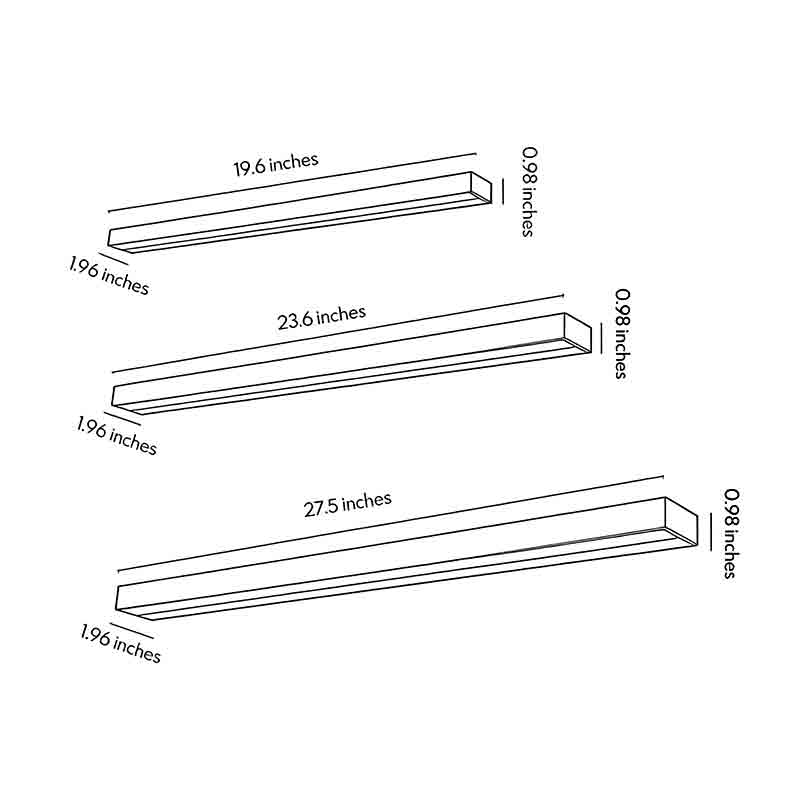 Product size diagrams for three types of indoor wall washer lights.