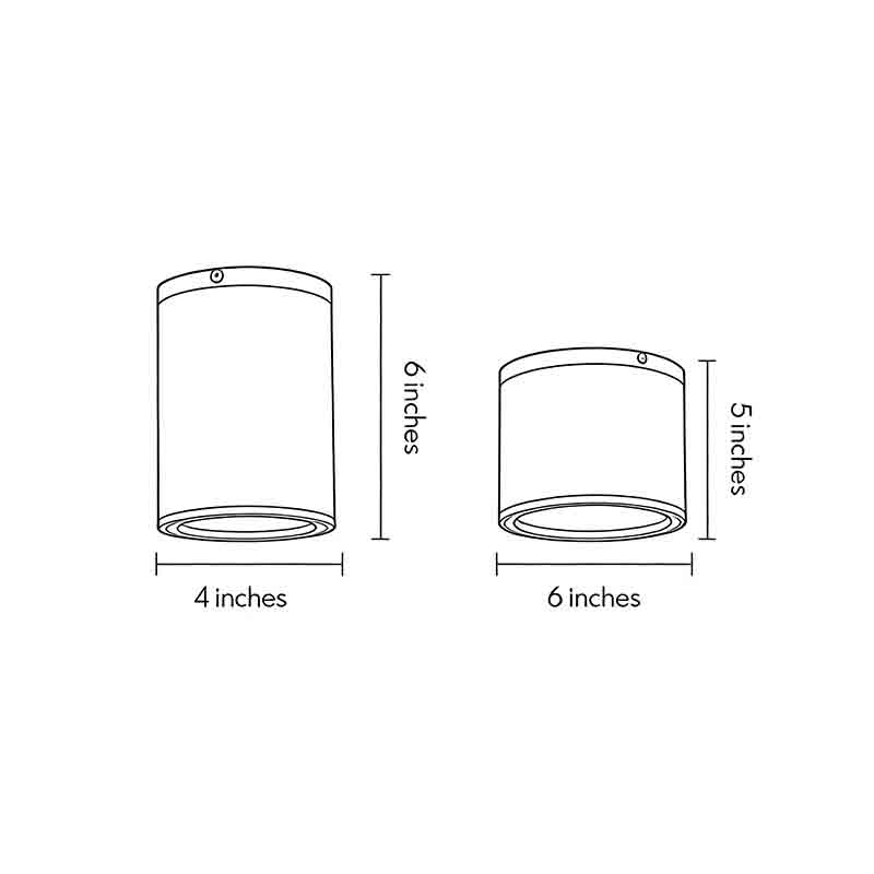 Product size diagrams for two outdoor lighting downlights.