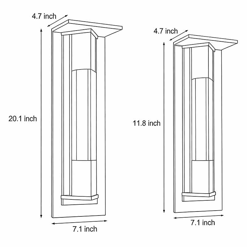 Two product structure diagrams for outdoor vertical wall sconces.