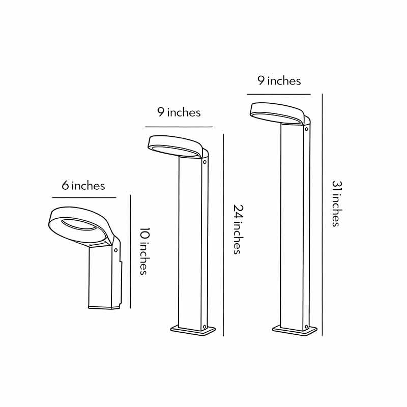 Three product structure diagrams for bollard landscape lights.