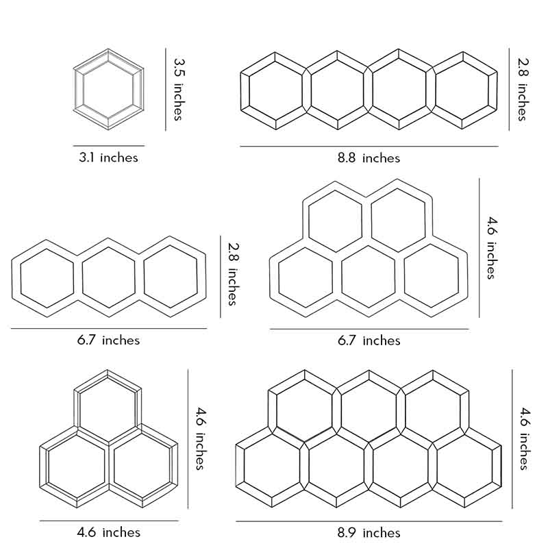 Six product structure diagrams of honeycomb led light wall.