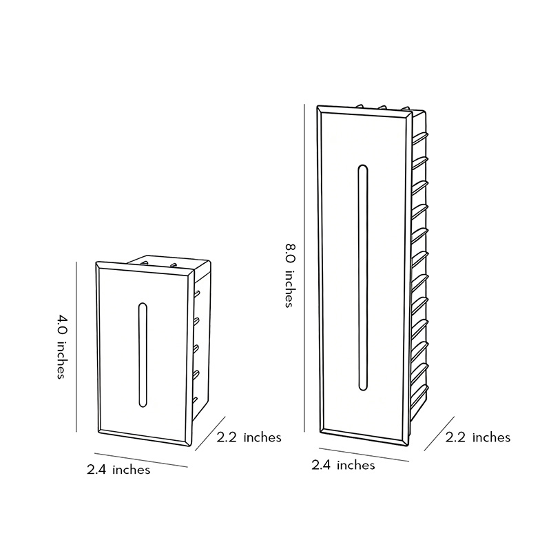 Product dimension diagram of two different heights of slit stair lamp.