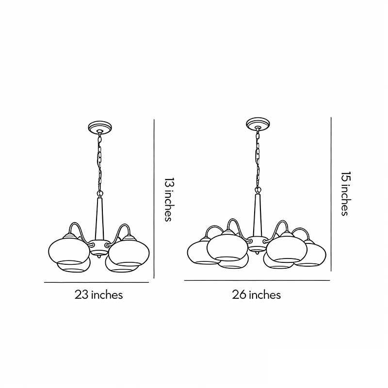 Product structure diagrams for two different styles of black walnut brass chandelier.