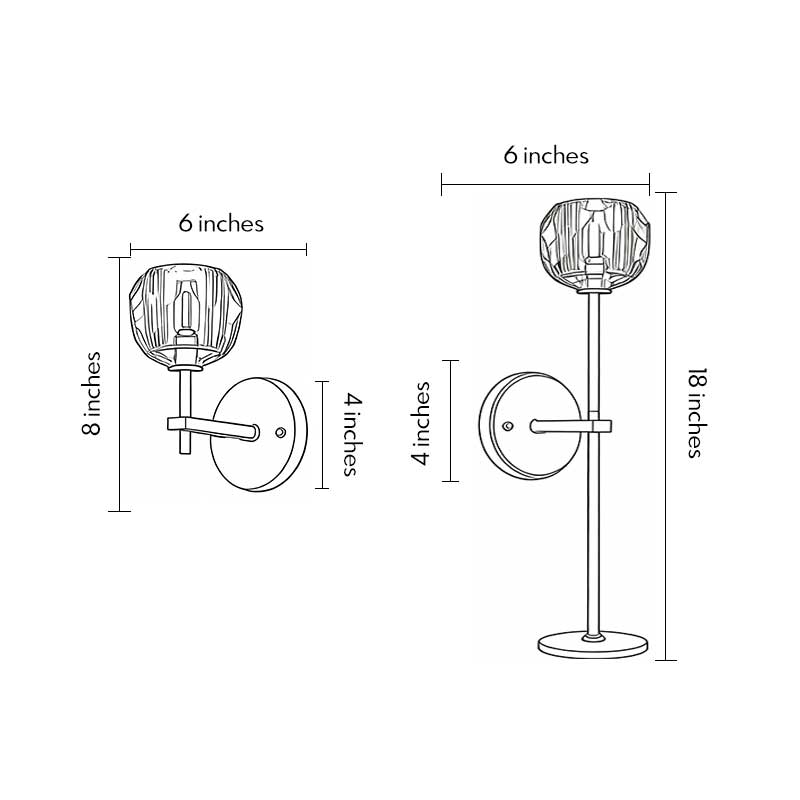 Two product structure diagrams of crystal wall sconce with shade.