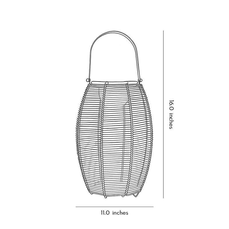 Product dimension diagram of rattan floor lantern 11.0inch * 16.0inch.