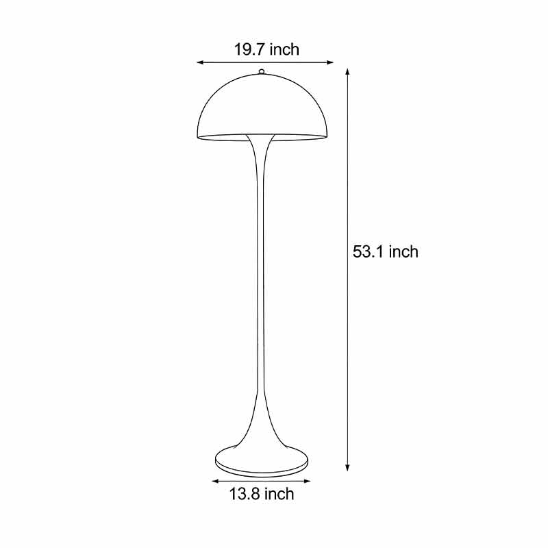 Product size chart for mushroom floor lamp 13.8inch by 53.1inch.