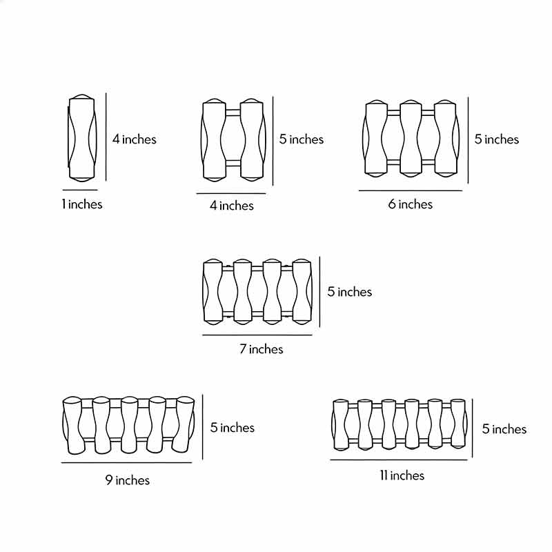 Detailed size charts of six different sizes of the Sconce up and down light wall.