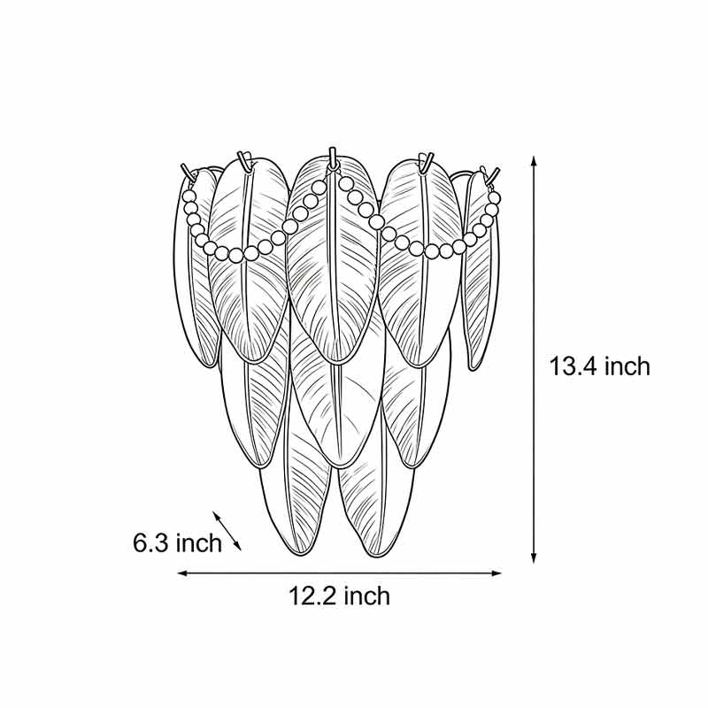 Product size diagrams for glass feather wall lights.