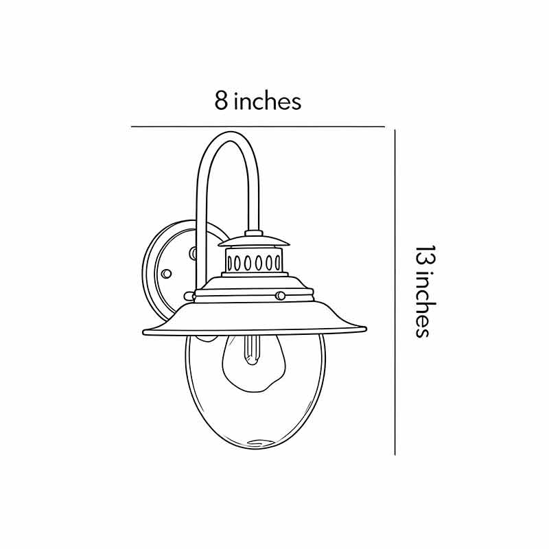 Black gooseneck wall light product size chart 8inch * 13inch.