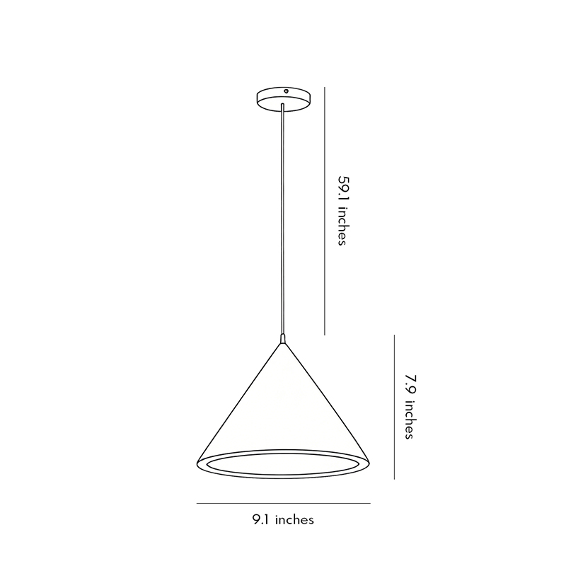 Cone-shaped pendant lights product size diagram 9.1inch * 7.9inch * 59.1inch.