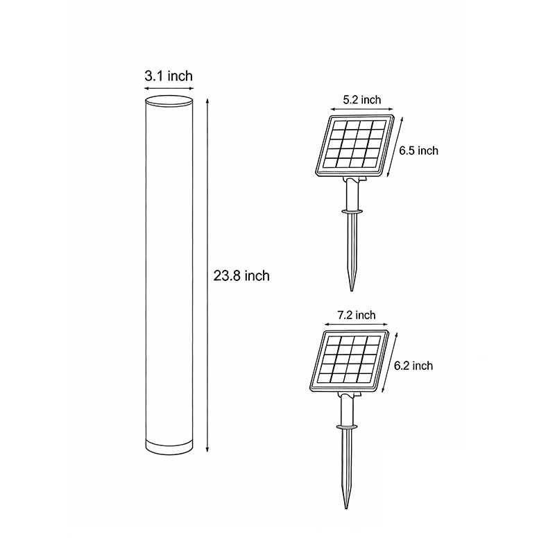 Detailed size charts of two different sizes of the glowing pillar light.