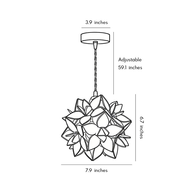 Product size chart for gardenia pendant light 7.9inch by 6.7inch by 59.1inch.