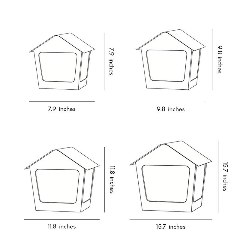 Detailed size charts of four different sizes of patio pillar lights.
