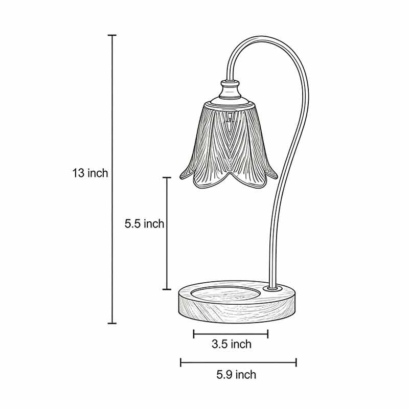 Product size chart for wax melt light 5.9inch by 13inch.