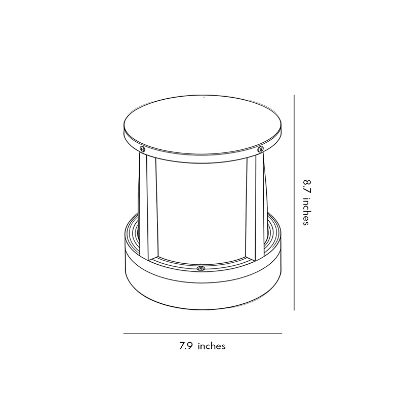 Cylinder solar garden lights product size chart 7.9inch * 8.7inch.