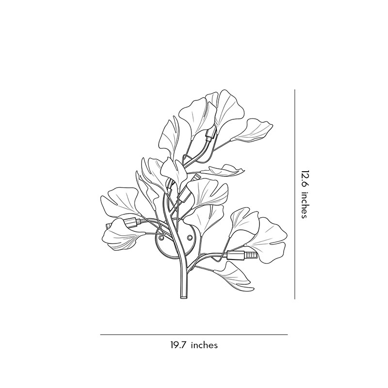 Product size chart for ginkgo wall light 19.7inch by 12.6inch.
