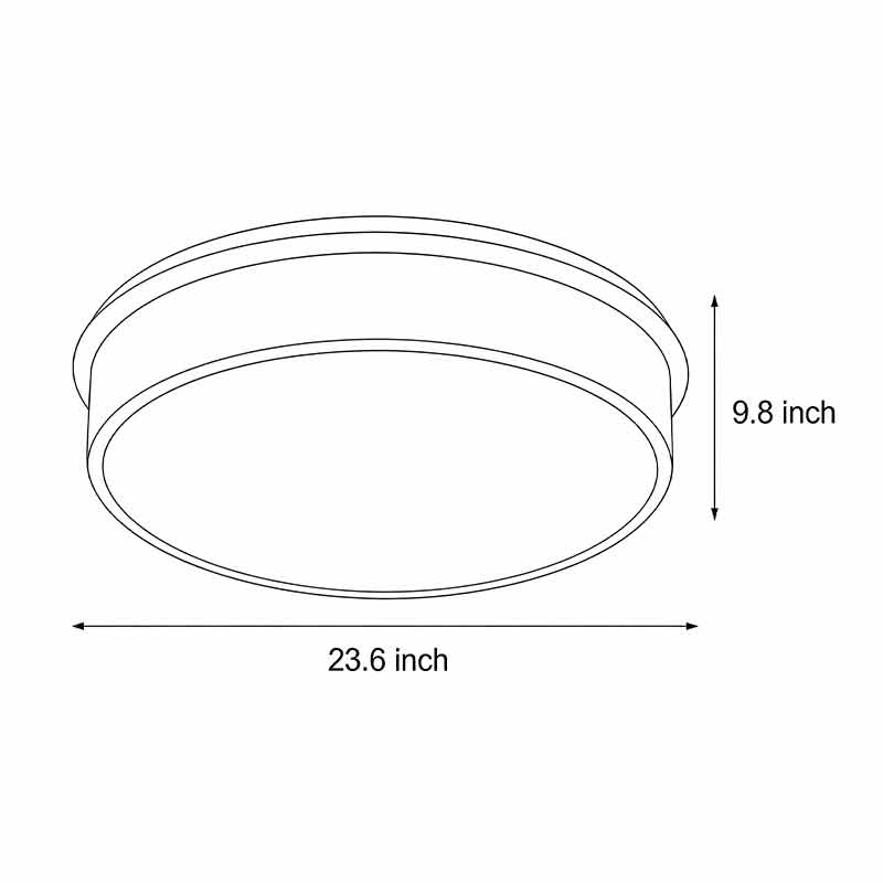 Product size diagrams for round crystal flush mount lights 23.6inch by 9.8inch.