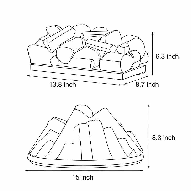 Product size diagram of two different shapes of charcoal burner lighter.