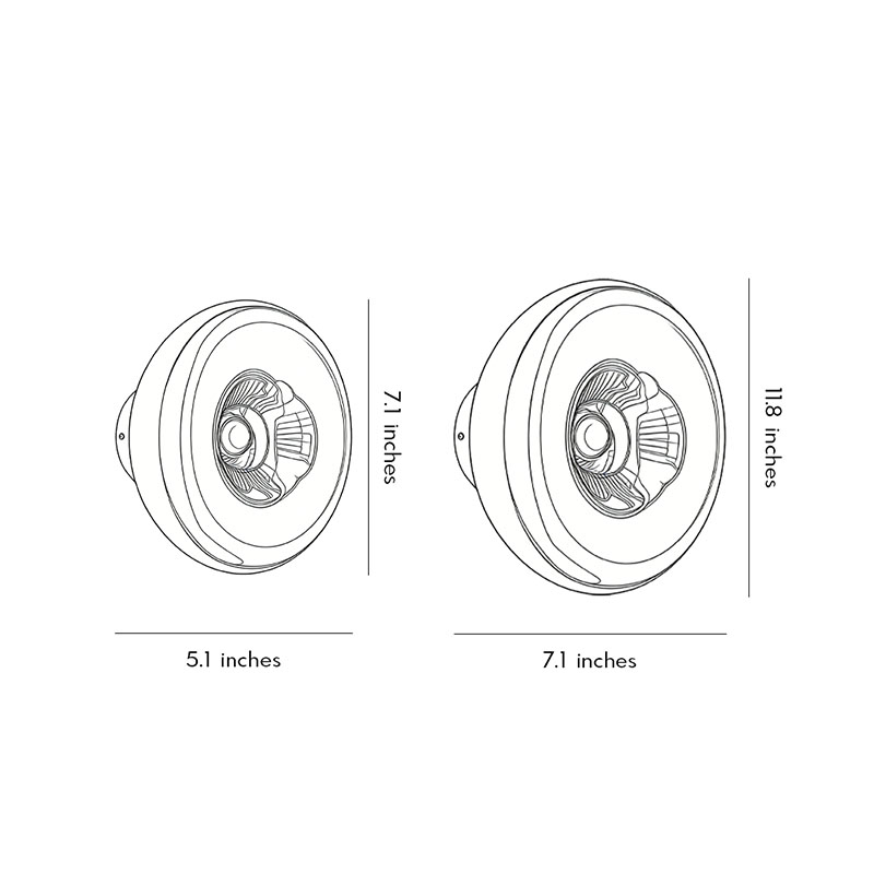 Size chart of two different shapes of modern chrome wall sconces.