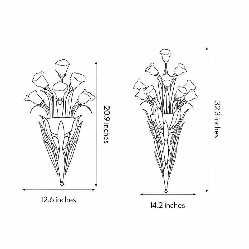 Product size charts for two different shapes of glass flower sconce.