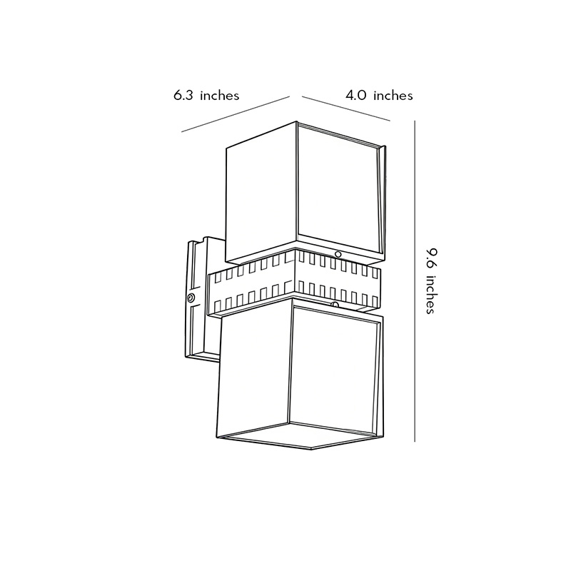 Product size diagrams for outside up/down wall lights 6.4inch * 4inch * 9.6inch.