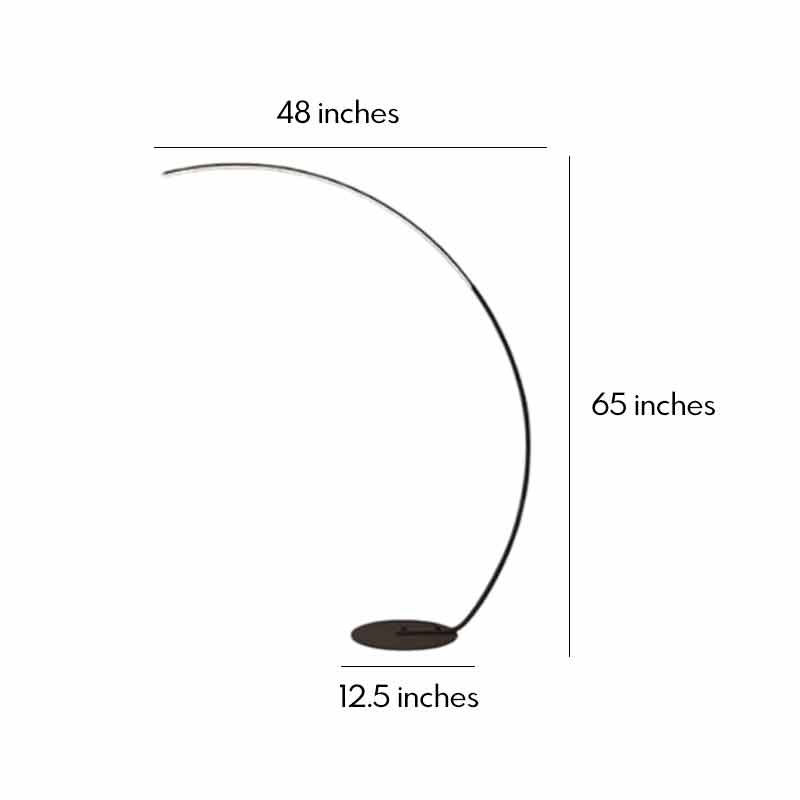 Product size diagrams for arcing floor lamps 12.5inch * 65inch * 48inch.