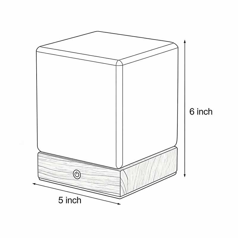 Product size chart for square wood lamp 5inch * 6inch.