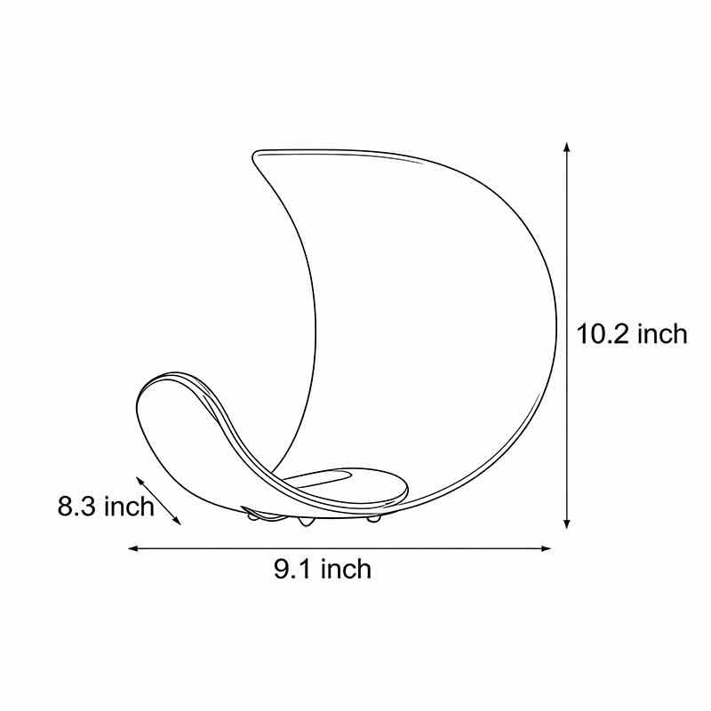Product size diagram of curved silver end table lamp 8.3inch * 9.1inch *10.2inch.