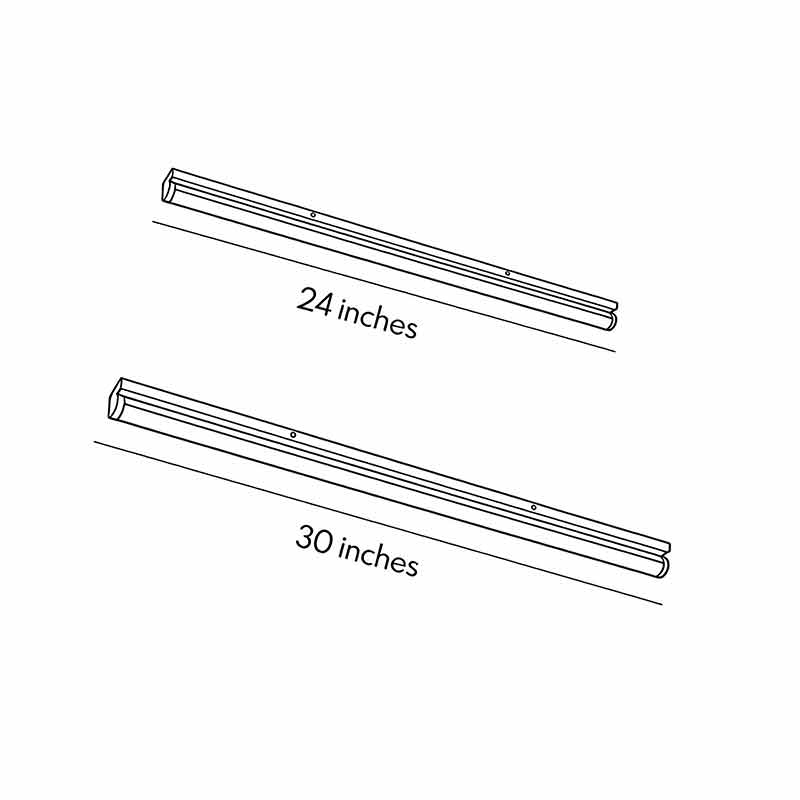 Product size diagrams for two different sizes of long strip ceiling lights.