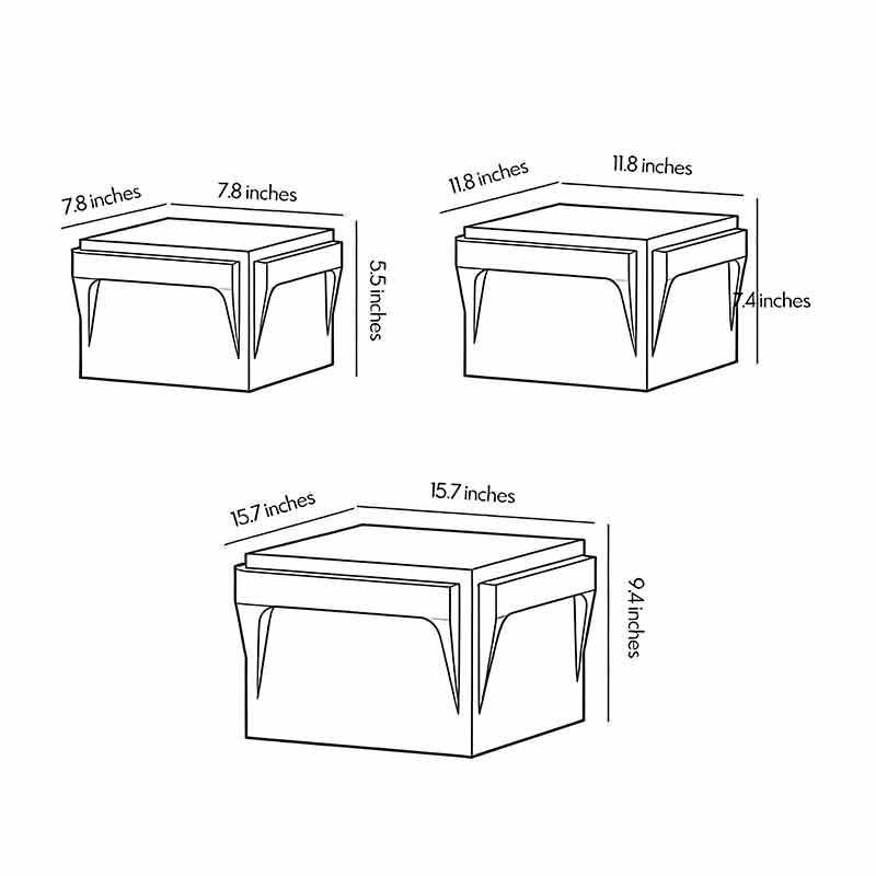 Product size chart for three different sizes of stainless steel outdoor pillar lights.