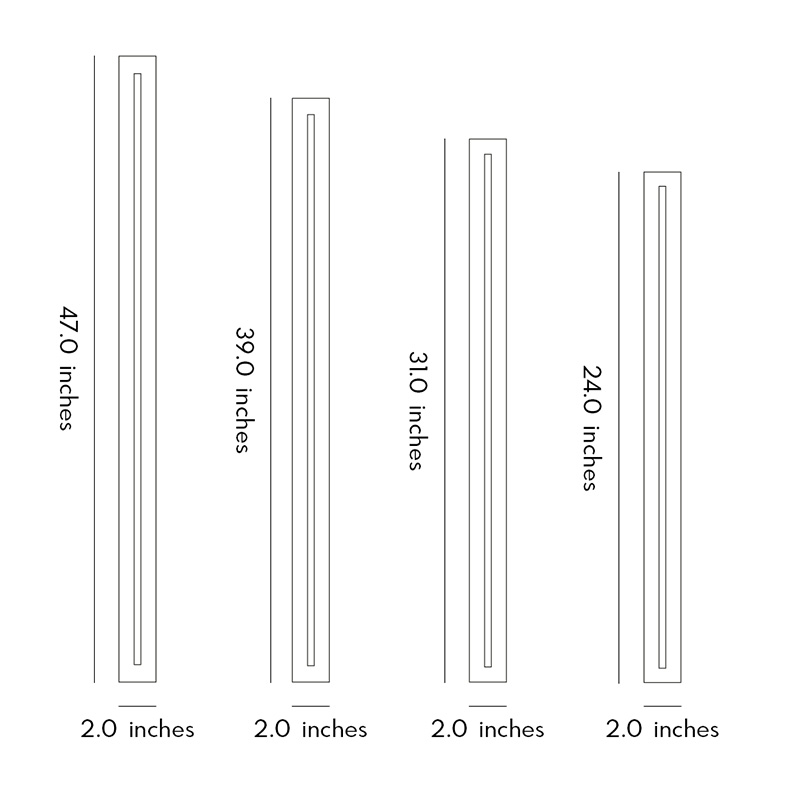 Diagrams of Five Length Sizes for Long Black Wall Sconces.