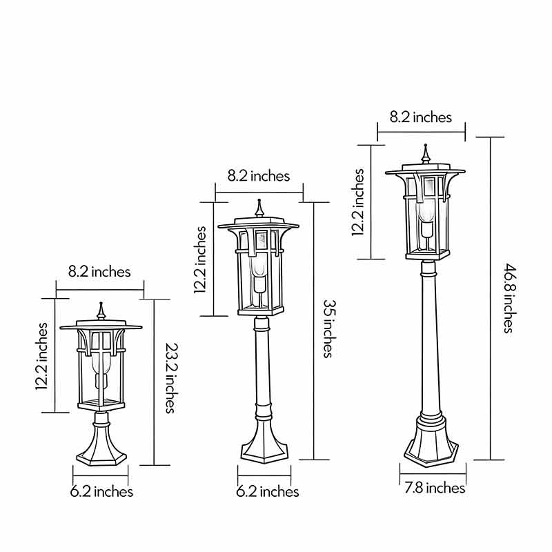 Plan view dimensions for modern LED outdoor wall lights.