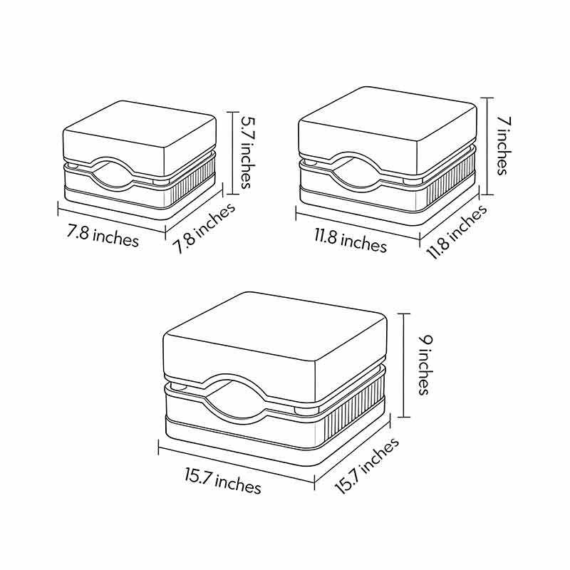 Product size diagrams for three different sizes of house pillar lights.