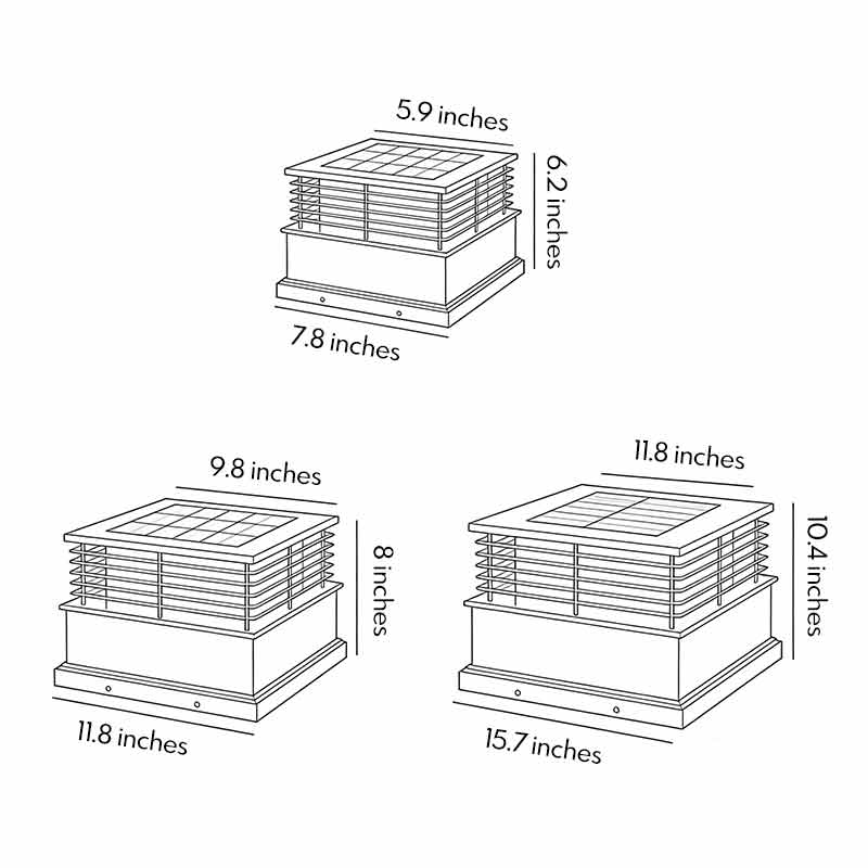 Product size chart for three different sizes of light pillar for home.