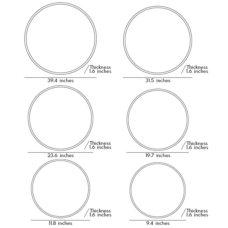 Dimensional Diagrams for 6 Different Sizes of Full Moon Wall Lamps.