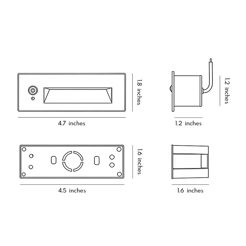 Dimensional drawings for deck lights designed for steps 4.7inch * 4.5inch.
