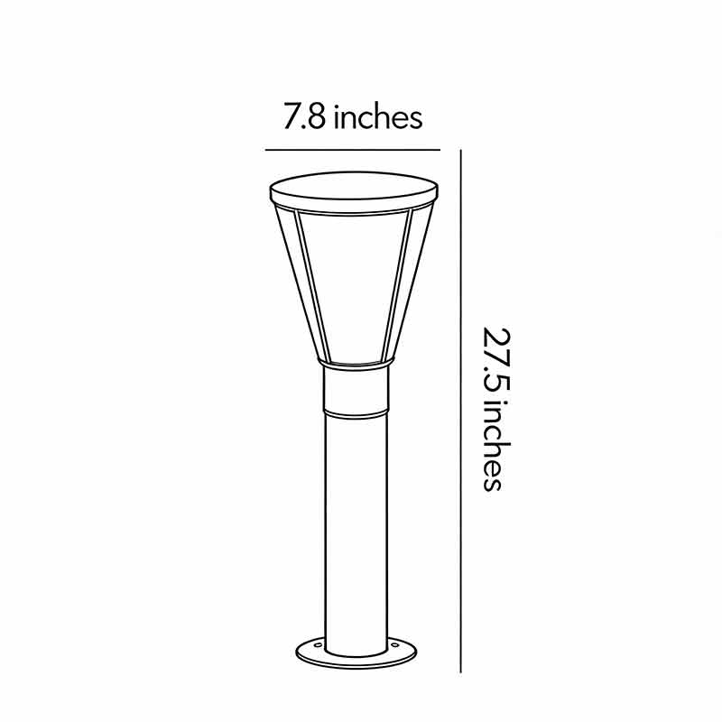 Dimensional diagrams for outdoor garden path lights 27.5inch by 7.8inch.