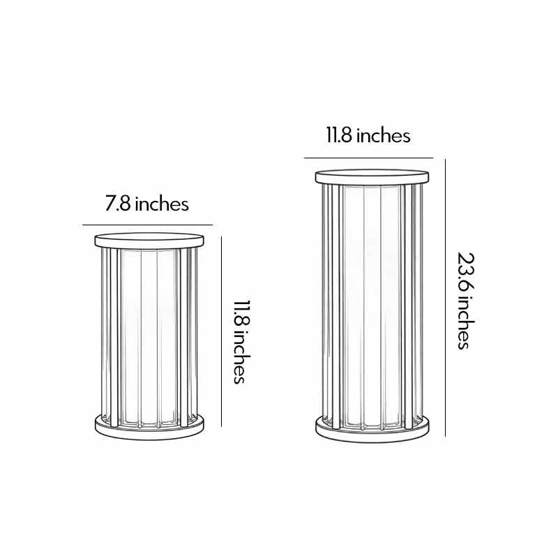 Dimension diagrams for two different sizes of garden bollard lighting fixtures.