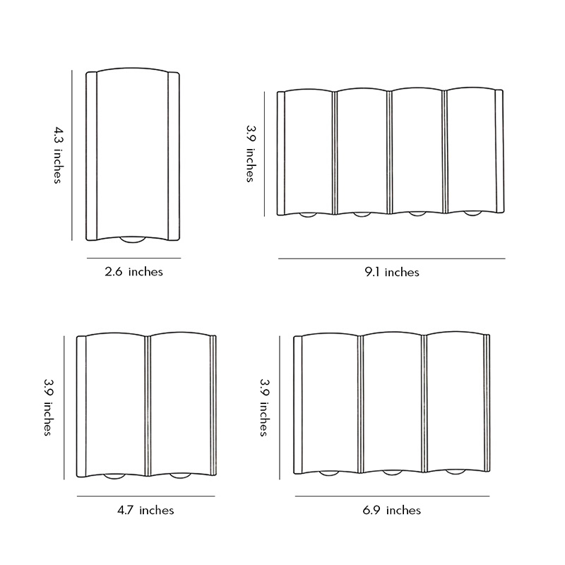 Dimensional drawings for four different lengths of up-down outdoor wall lights.