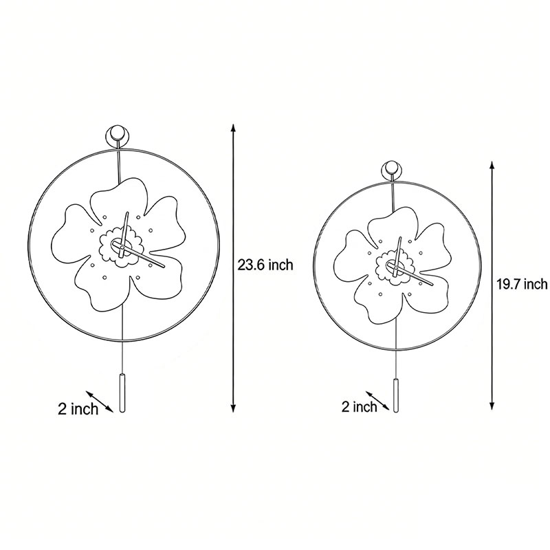Product dimension diagrams for two different sizes of wall clocks with lights.