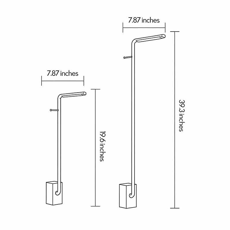 Product dimension diagrams showing two different heights for long outdoor wall lights.