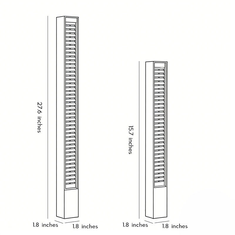 Product dimension diagrams for two different heights of LED bollard lighting.