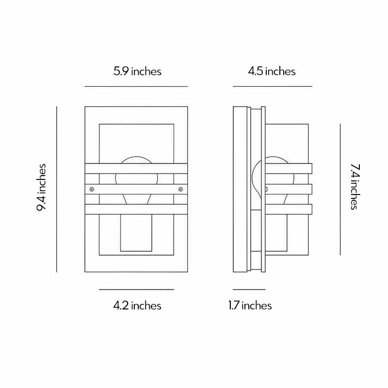 Front and side views of modern outdoor sconces.
