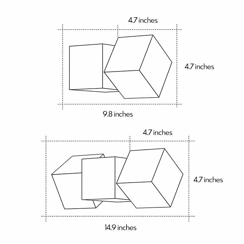 Product dimension diagrams illustrating two different widths for an LED outdoor wall-mount fixture.
