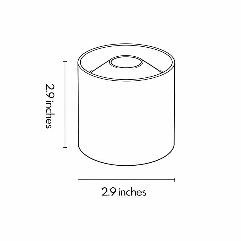 Product size diagrams for silver ceiling spotlights 2.9inch by 2.9inch.