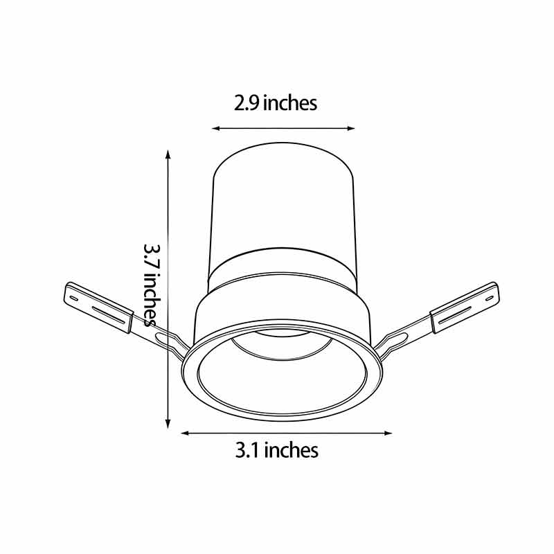 Product size diagrams for indoor LED spotlights 3.1inch by 3.7inch by 3.9inch.
