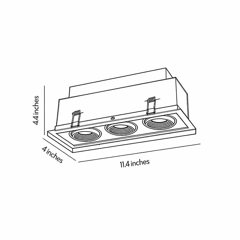 Product size diagrams for indoor led spotlights 11.4inch by 4inch by 4.4inch.