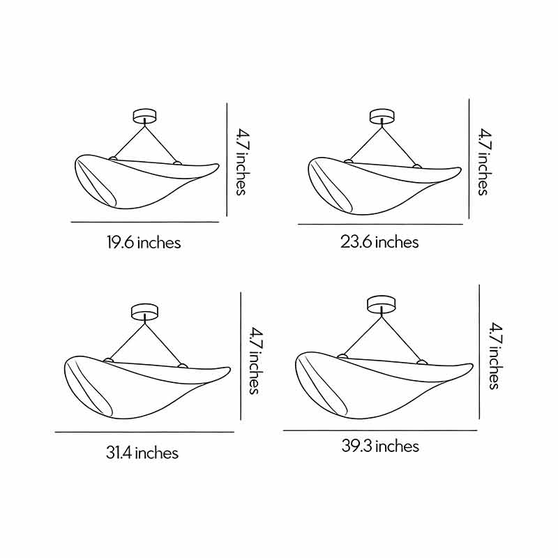 Size charts for four different sizes of oversized chandeliers.